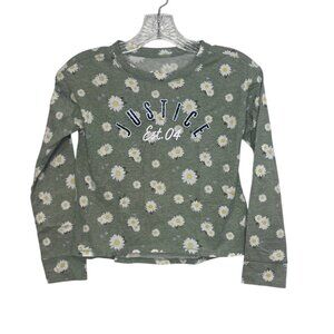 Justice Girls Long Sleeve Daisy Print Shirt Green Size 8